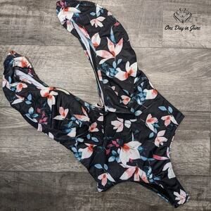 Sporlike Women's Ruffle Deep V Neck One Piece Swimsuit Size M